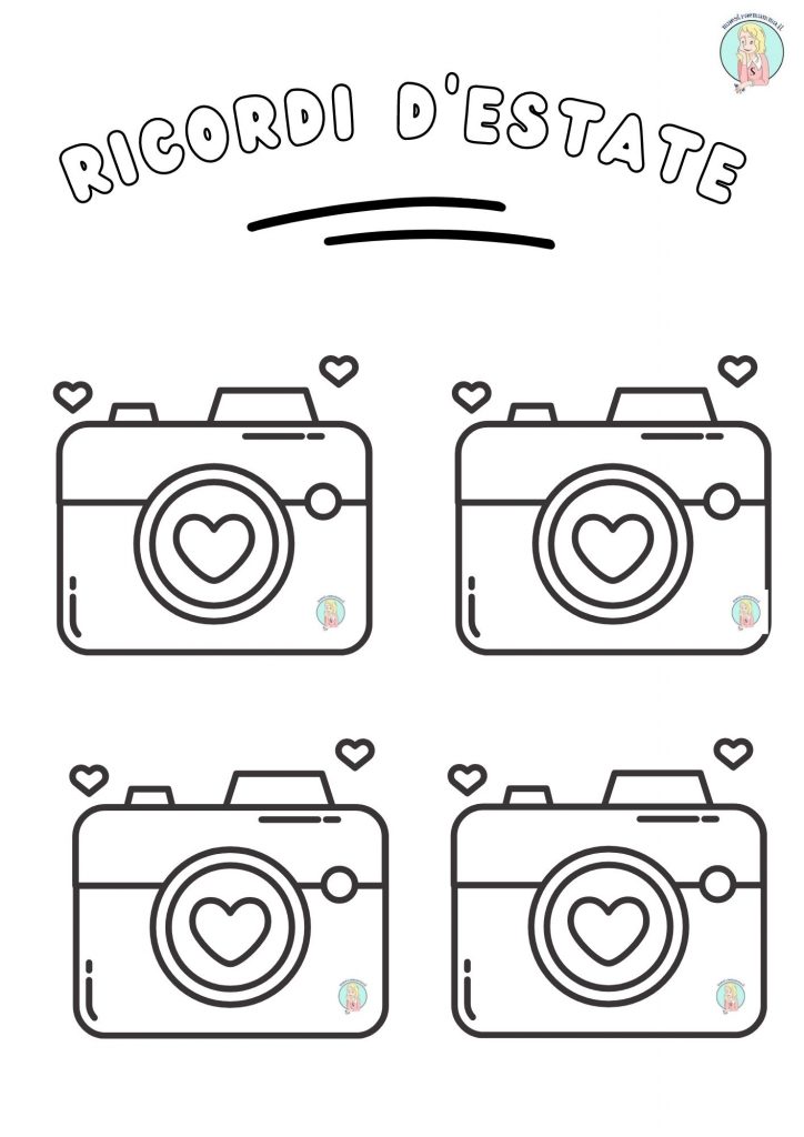 disegno macchina fotografica in bianco e nero da stampare back to school accoglienza italiano storia classe prima seconda scuola primaria fotografie ricorso d estate