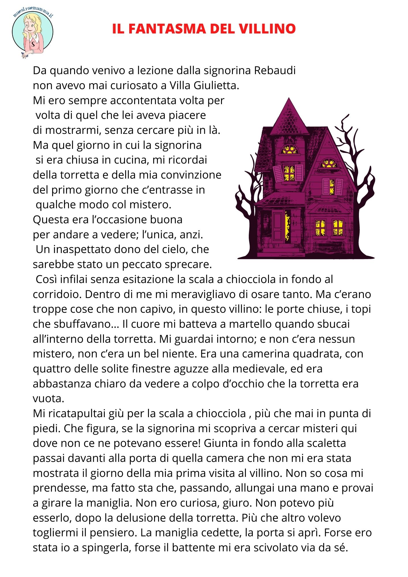 Il fantasma del villino: attività per scuola primaria
