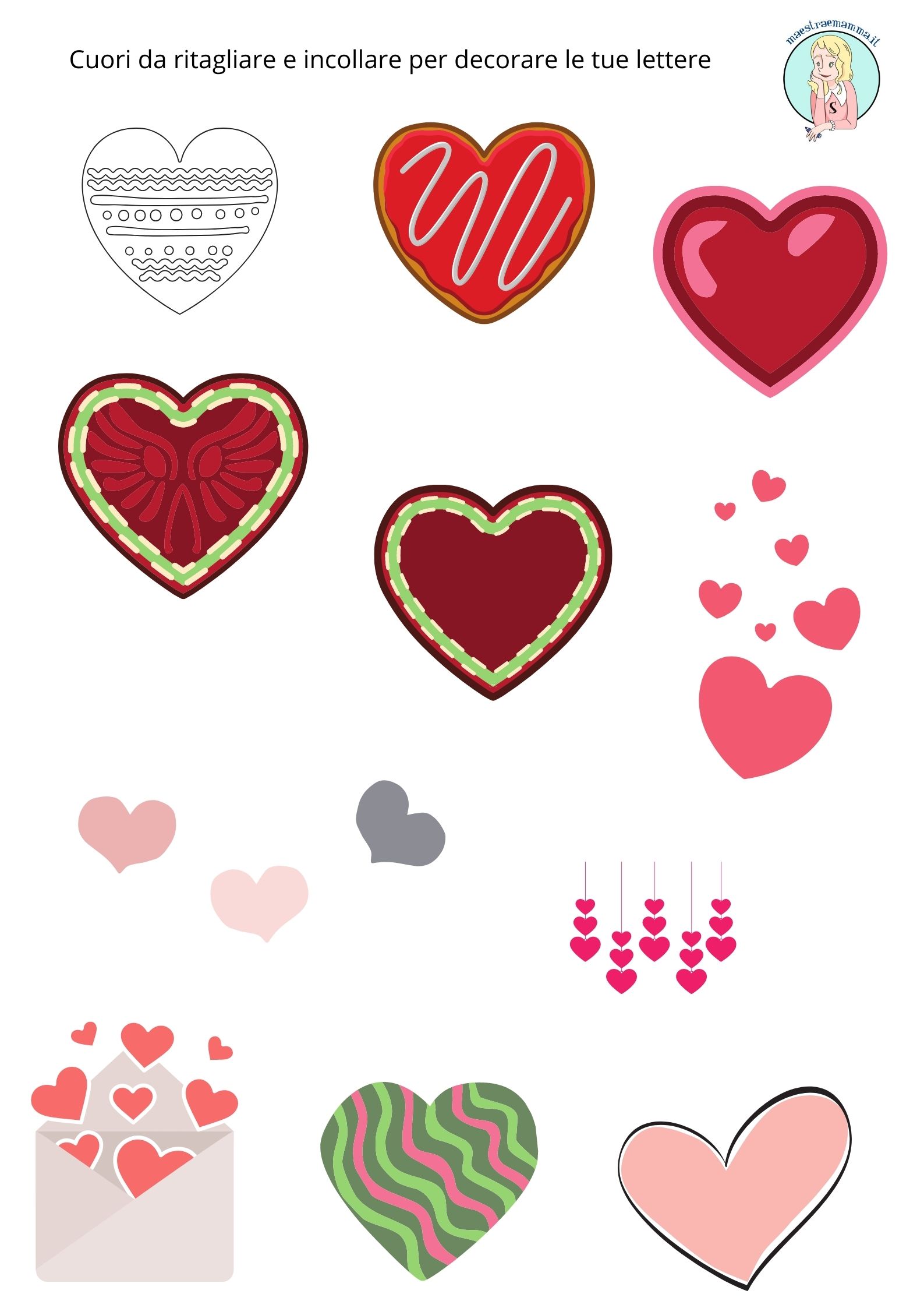 Cuori da ritagliare e incollare per decorare le tue lettere