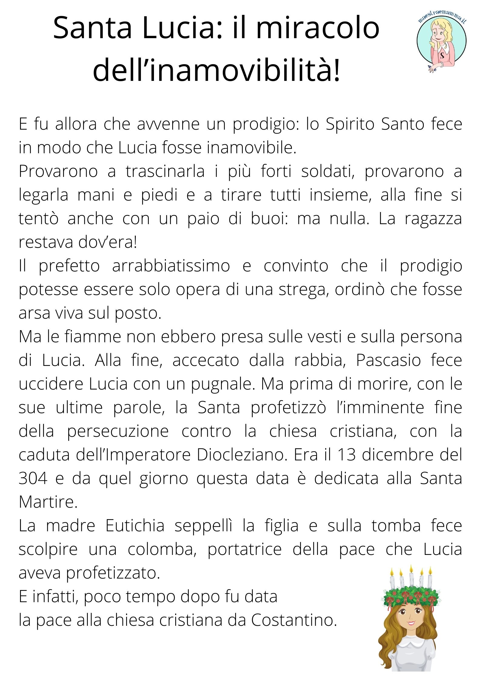 storia disegno Santa Lucia il miracolo dell’inamovibilità