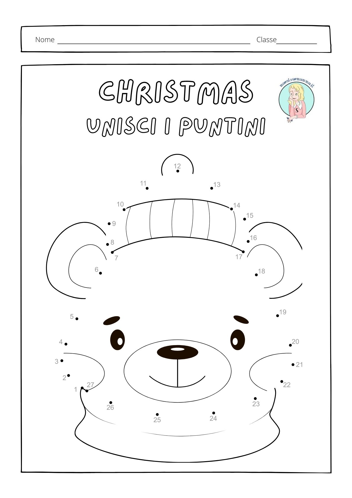 orsetto di natale disegno di natale unisci i puntini