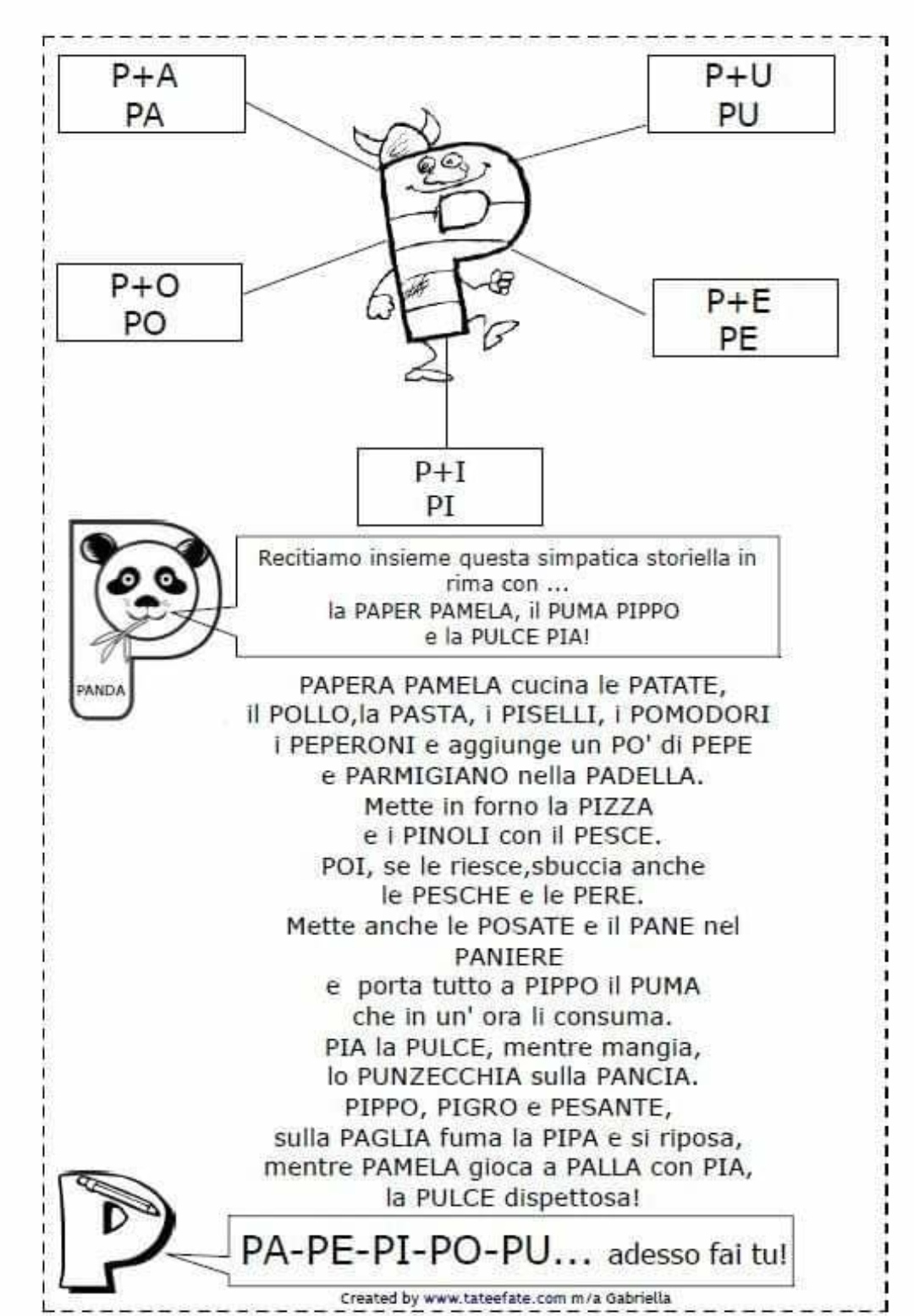 filastrocca filastrocche scuola consonanti lettere P pa pe pi po pu scuola primaria classe prima