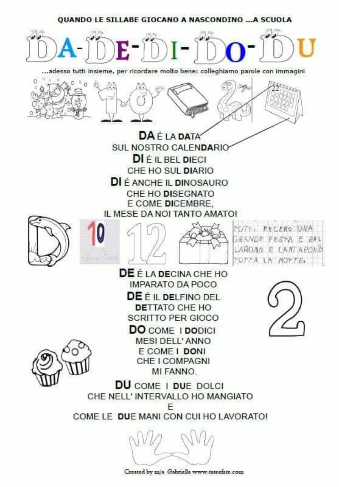 filastrocca consonante lettera d da de di do du scuola primaria classe prima