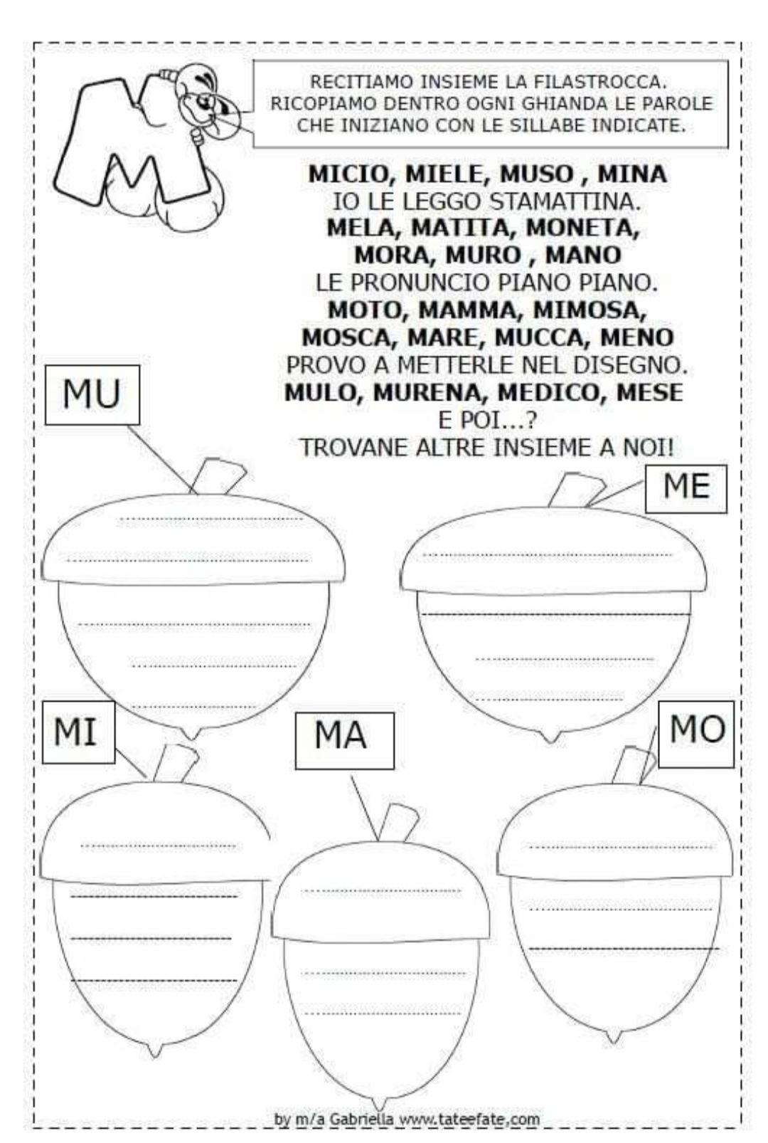 filastrocca filastrocche scuola consonanti lettere M ma me mi mo mu scuola primaria classe prima
