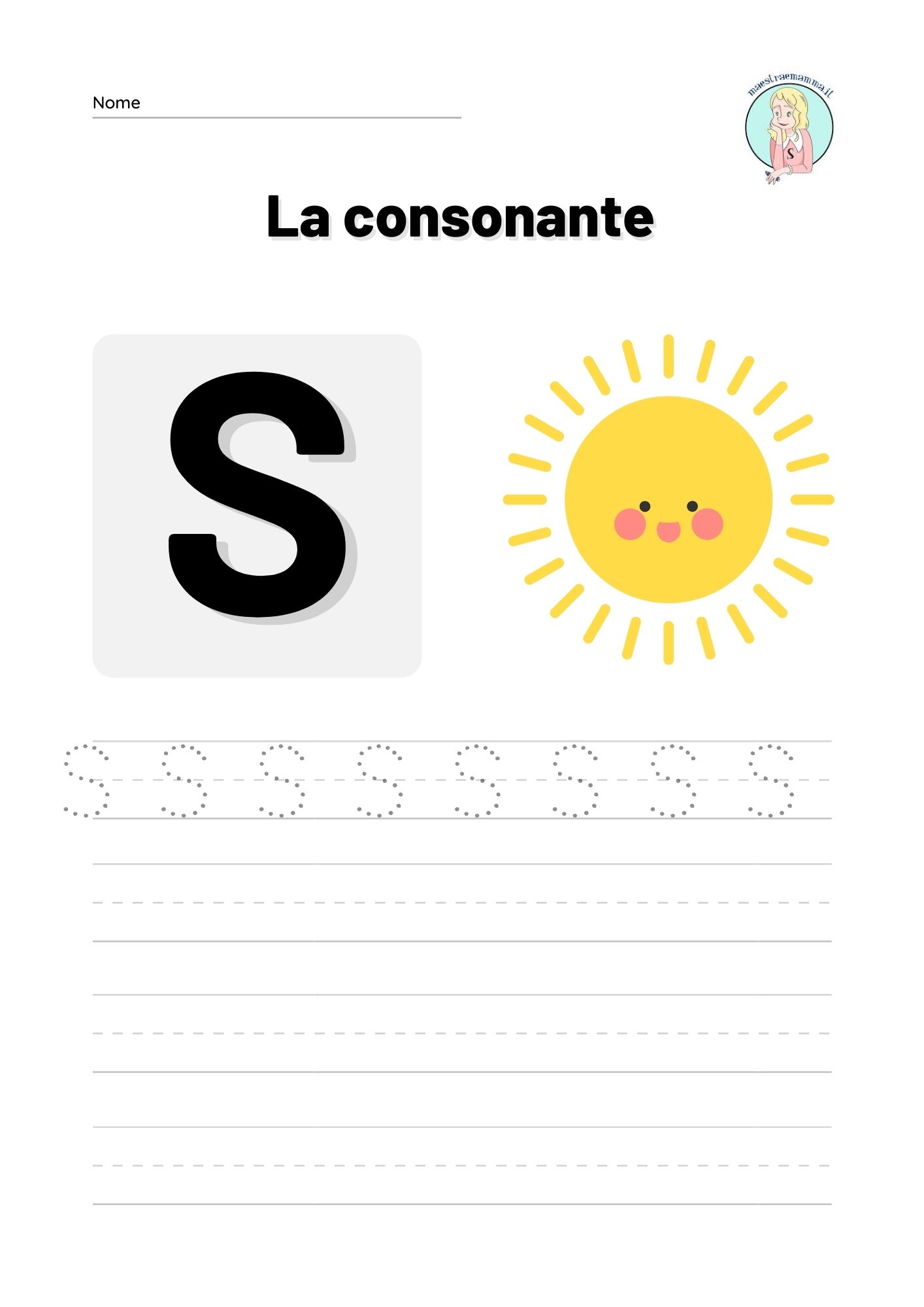 la consonante s lettera ripassa il tratteggio scheda didattica