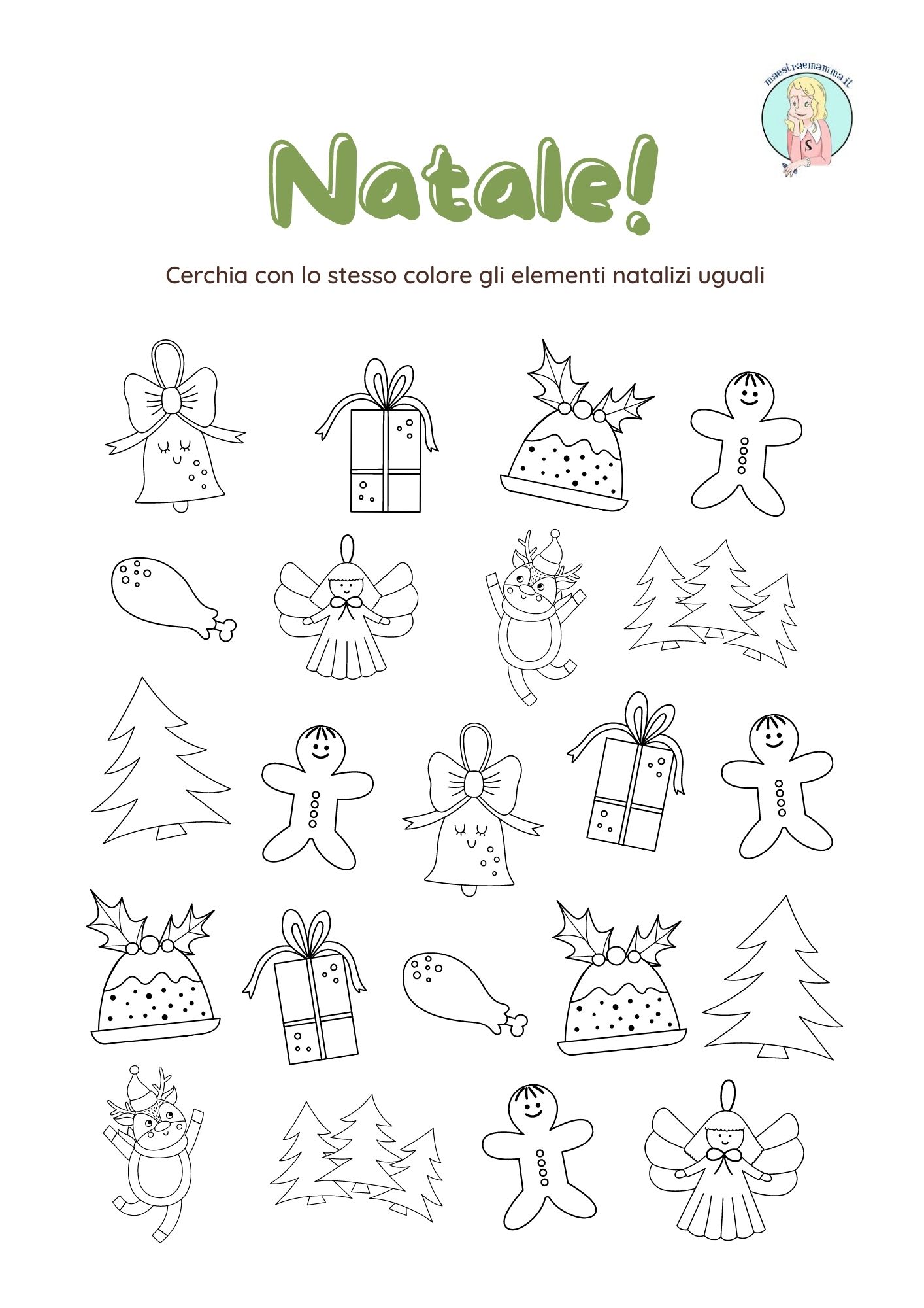 scheda didattica calcoli classe prima matematica natale