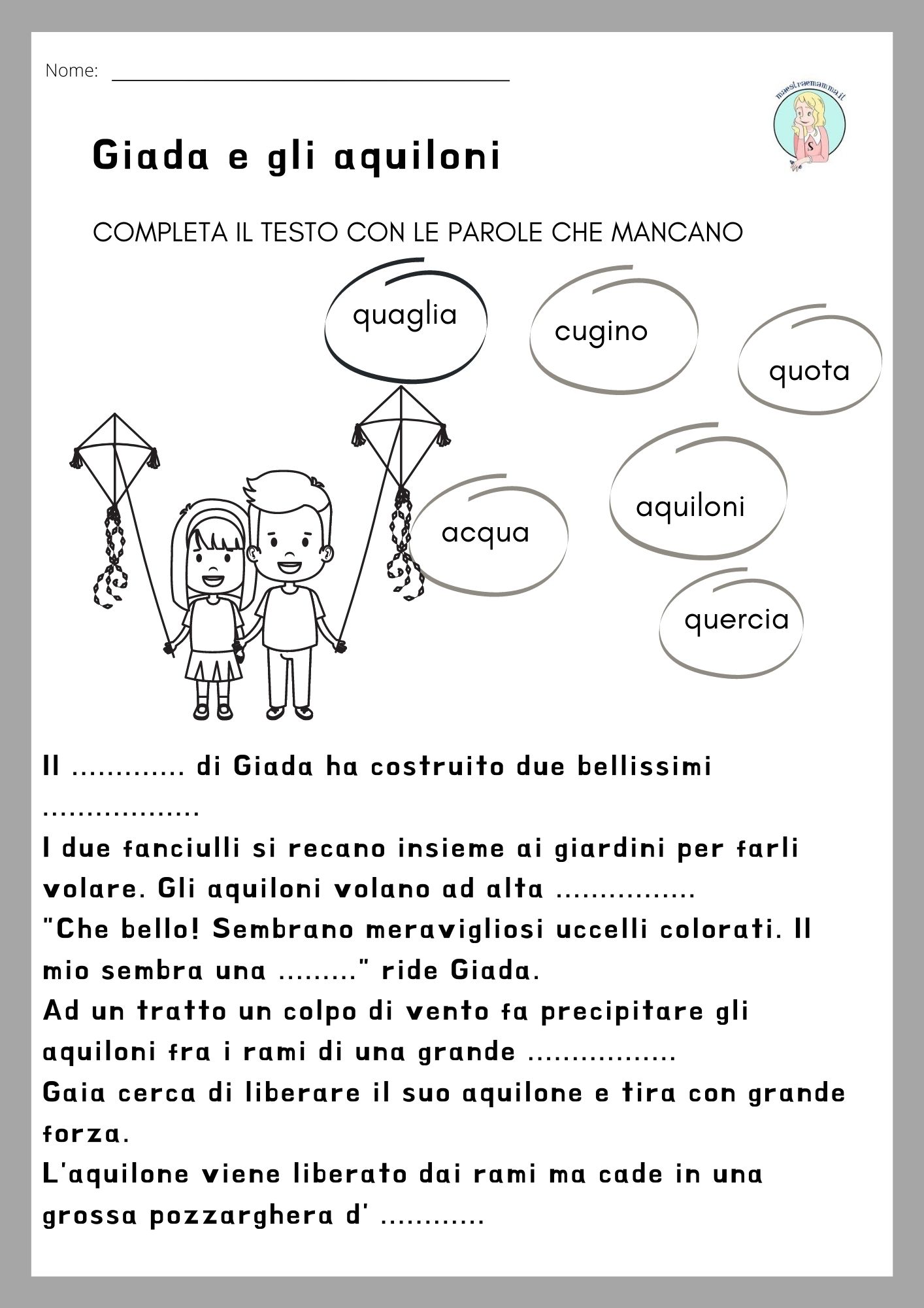 inserisci le parole mancanti cu qu cqu scheda didattica
