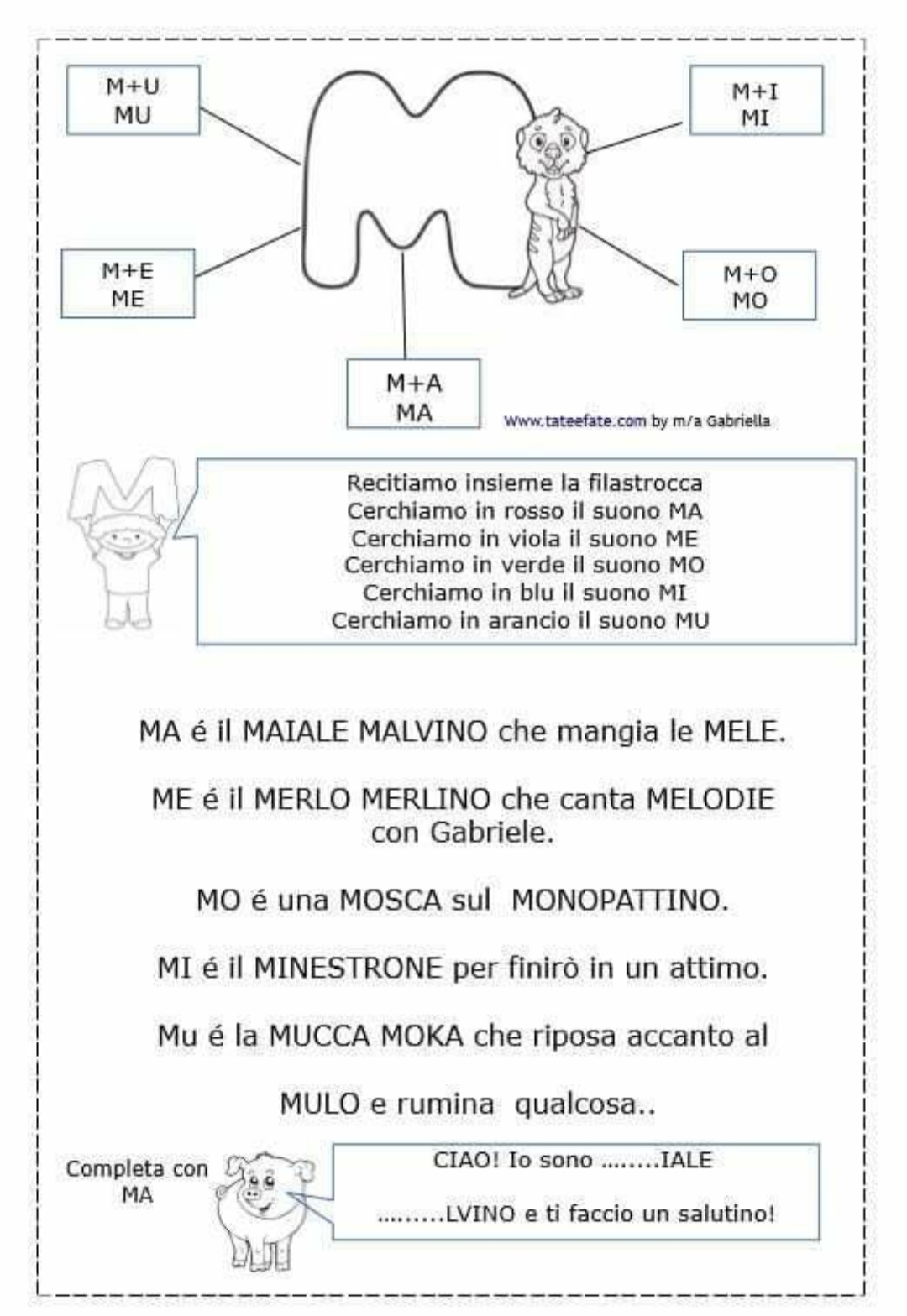 filastrocca poesia scheda didattica consonante lettera m ma me mi mo mu scuola primaria classe prima