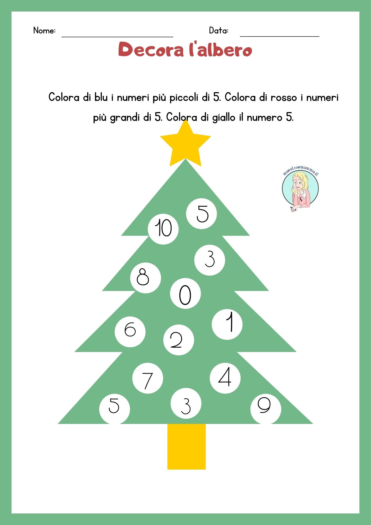 attività scheda didattica matematica divertente natale natalizie classe prima