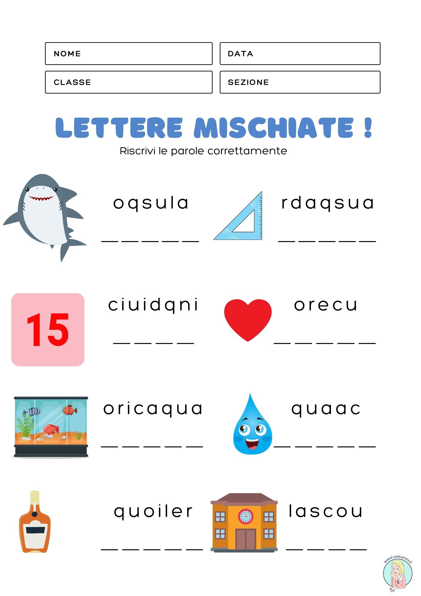 Schede didattiche con le parole capricciose cu qu cqu