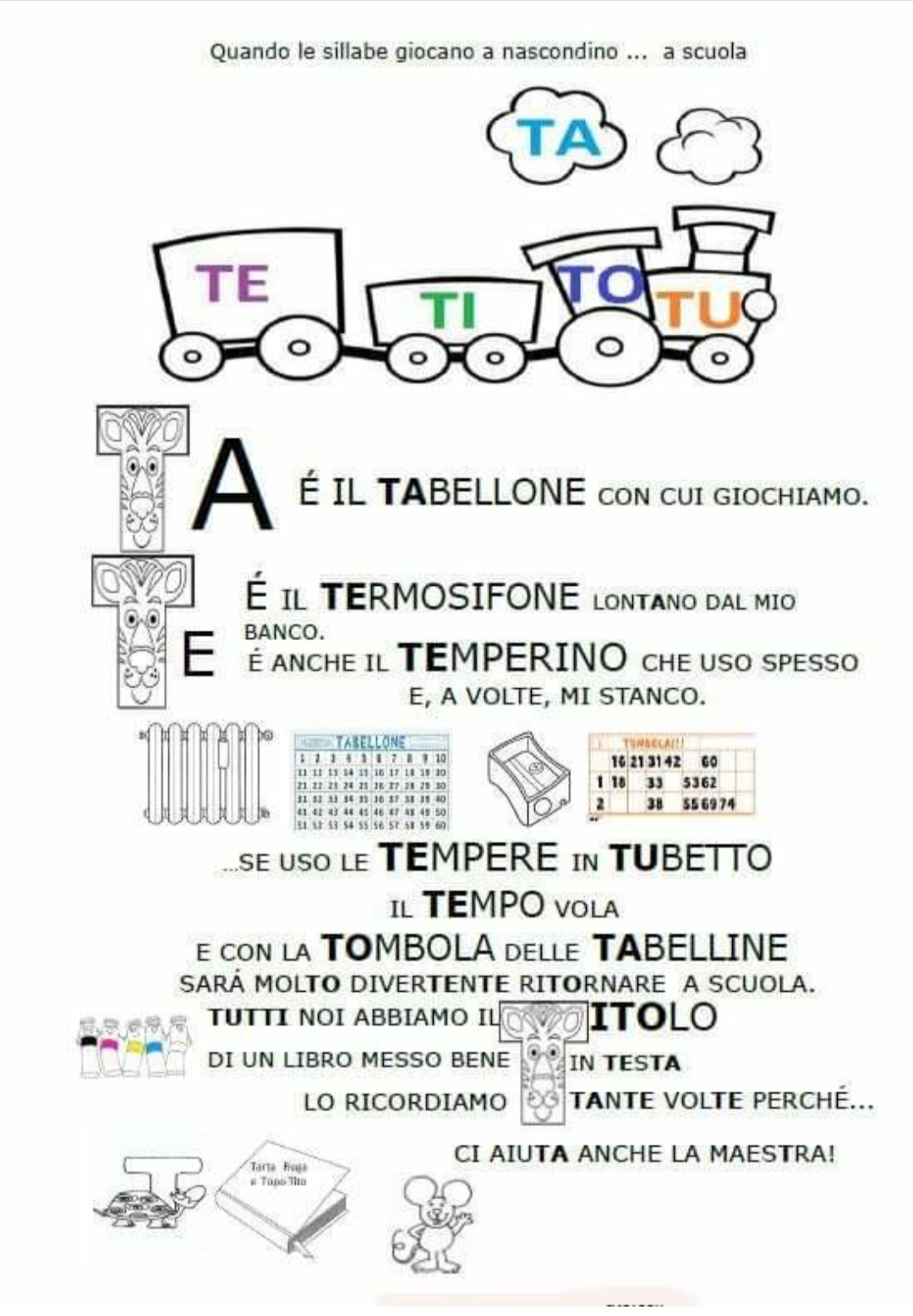 scheda didattica filastrocca lettera consonante T ta te ti to tu
