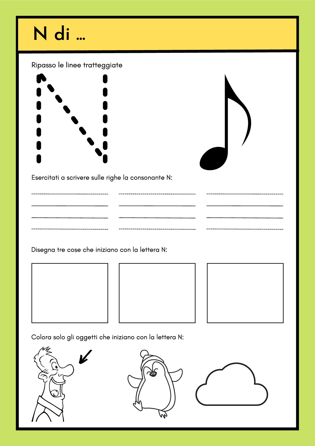 4. PDF DA SCARICARE SCHEDA A COLORI O IN BIANCO E NERO LETTERA N