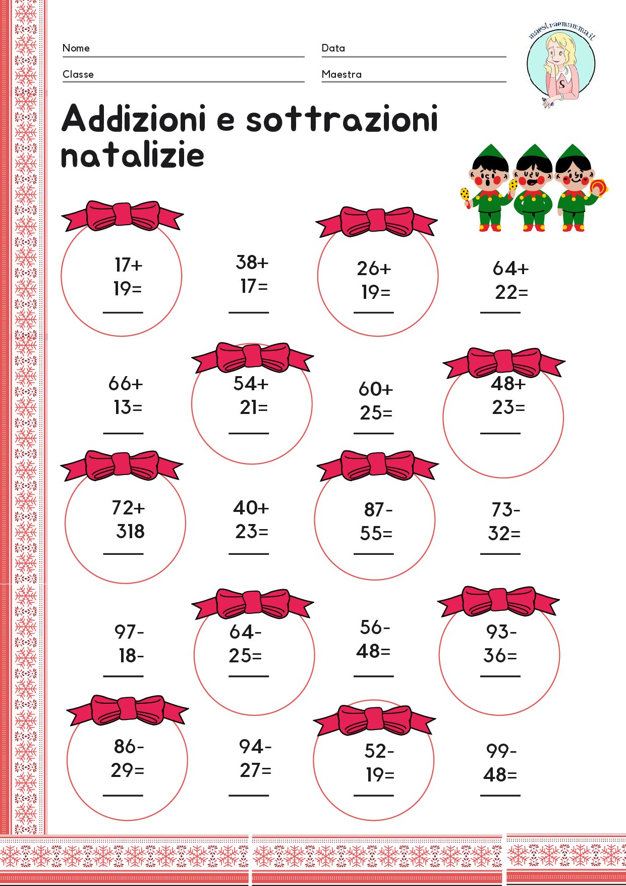 addizioni e sottrazioni con palline di Natale 