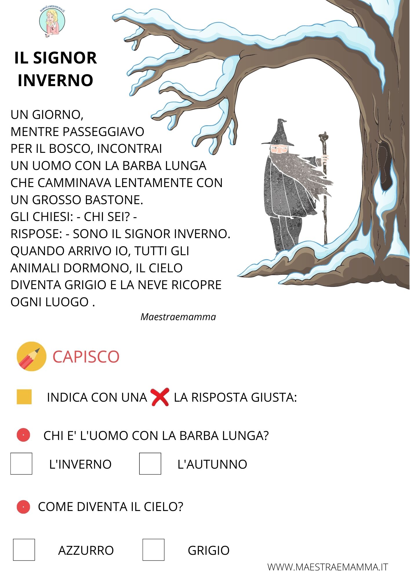 "Il signor Inverno" - semplice lettura con domande di ascolto (classe prima)