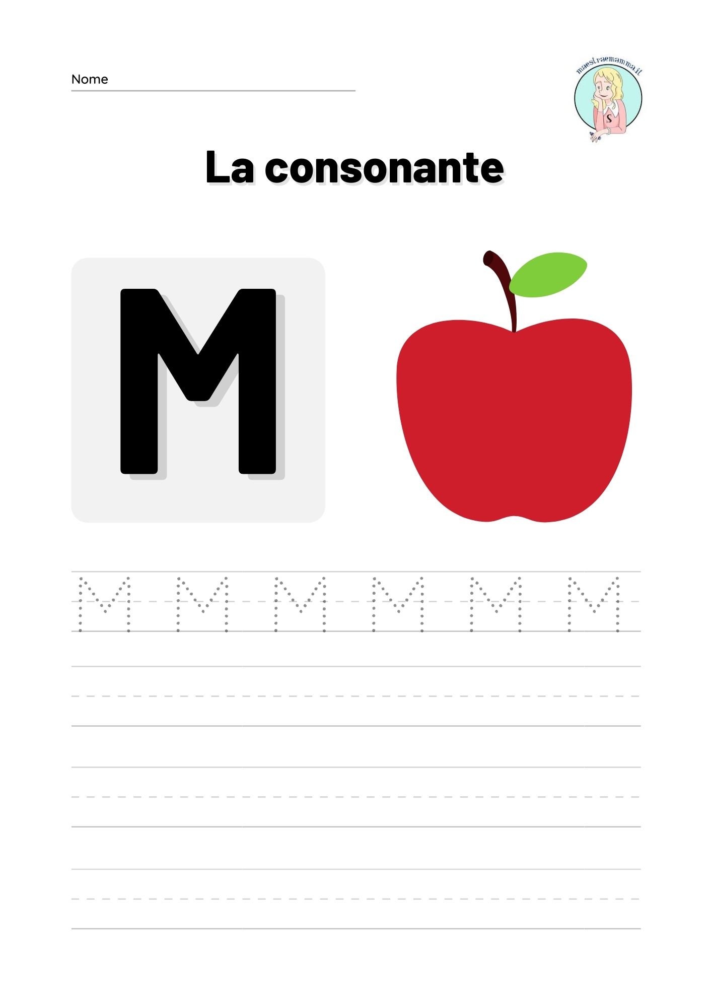 consonante lettera m ma me mi mo mu m di mela
