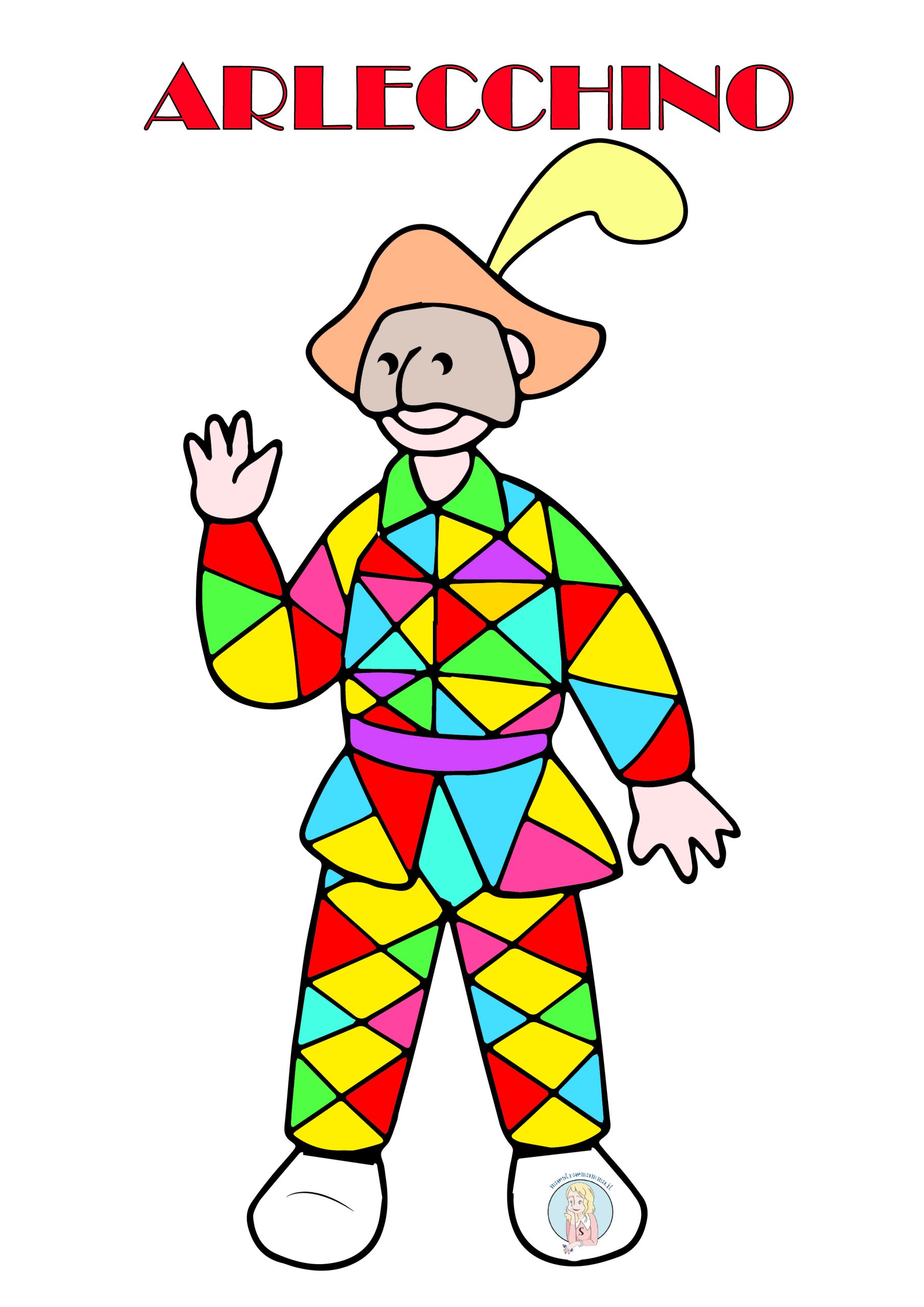 arlecchino gianduja Maschere di Carnevale da colorare, ritagliare e stampare