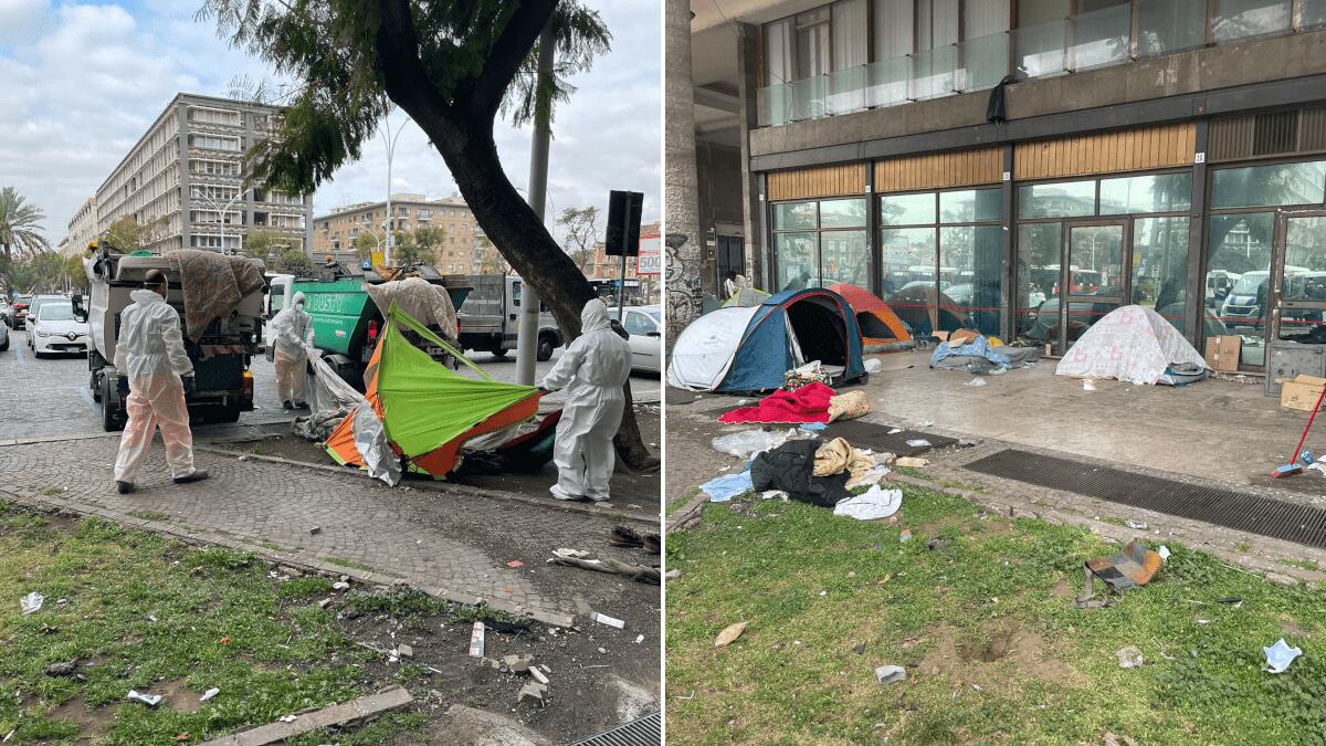 Sgombero e sanificazione dello spazio pubblico a piazza della Repubblica: 15 clochard allontanati - 