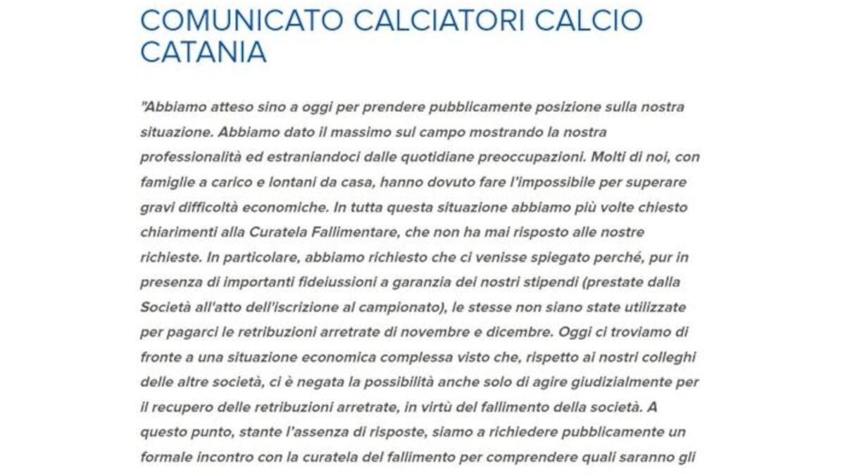 Calcio Catania: i giocatori denunciano il mancato pagamento degli stipendi - 