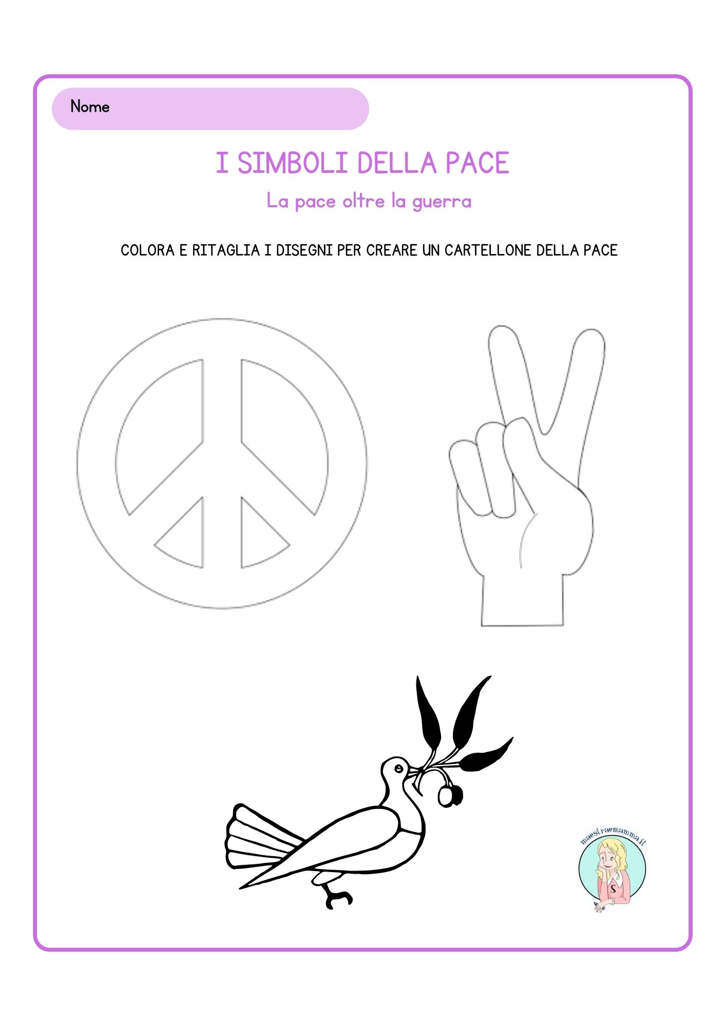 COLOMBA SIMBOLO MANI PACE DA COLORARE PER BAMBINI