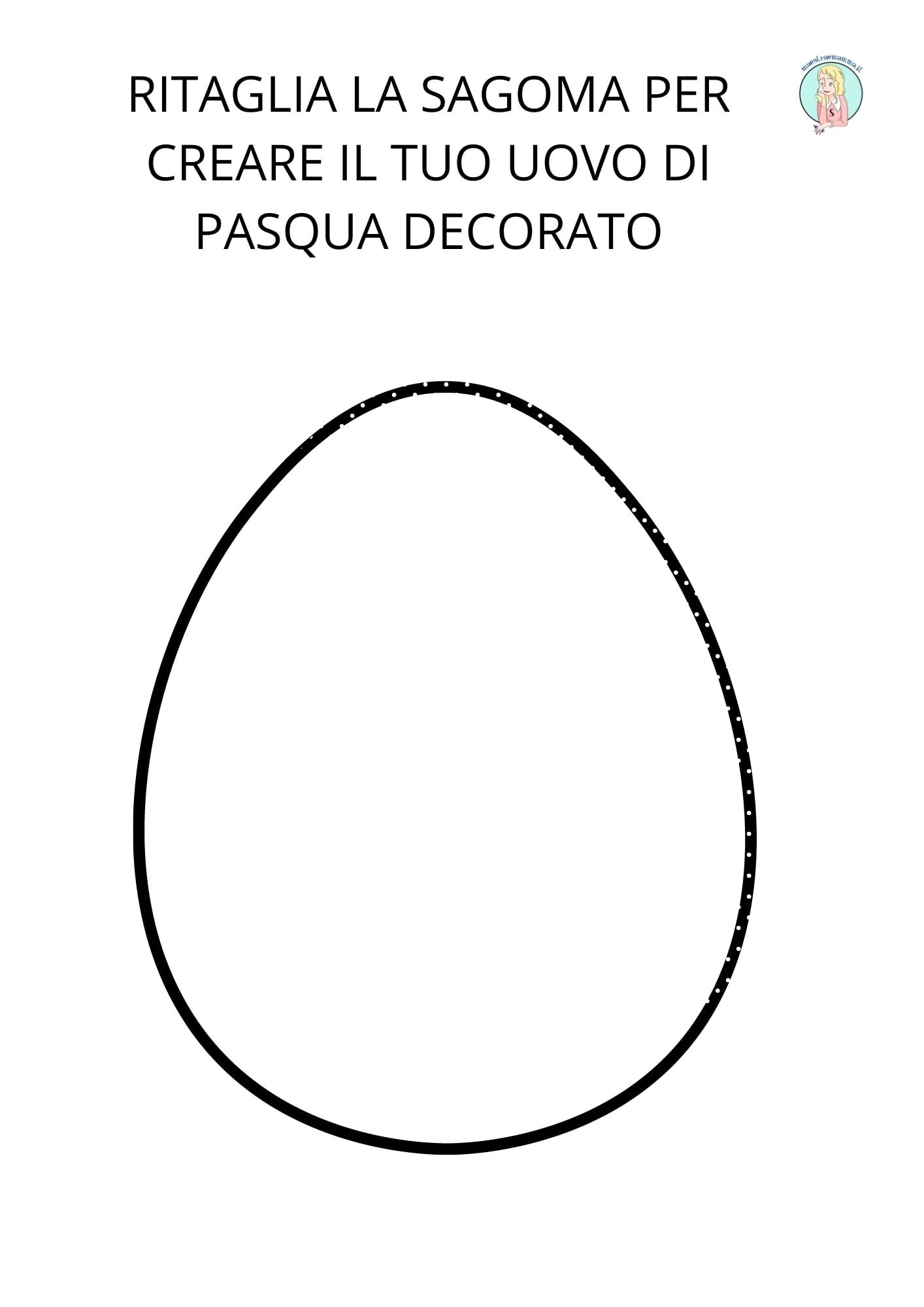 Sagoma uovo di pasqua da ritagliare per fare lavoretto scuola bambini disegno
