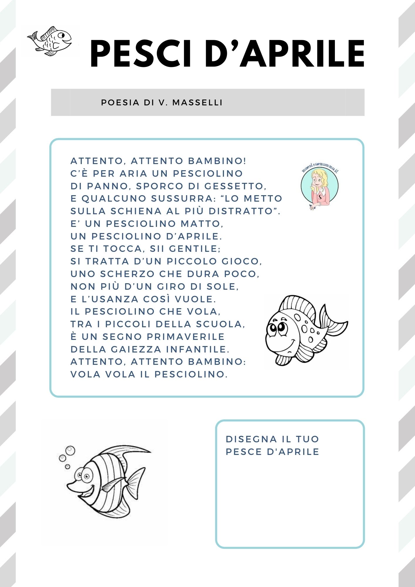 scheda attività in bianco e nero poesia filastrocca pesce d-aprile
