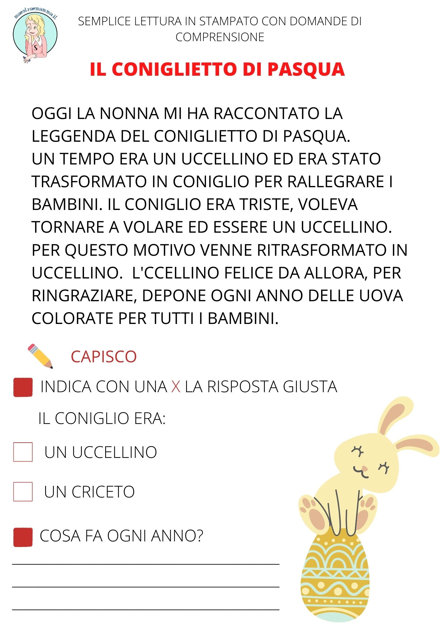 Lettura e comprensione classe prima stampato maiuscolo Schede didattiche lettura e comprensione classe prima