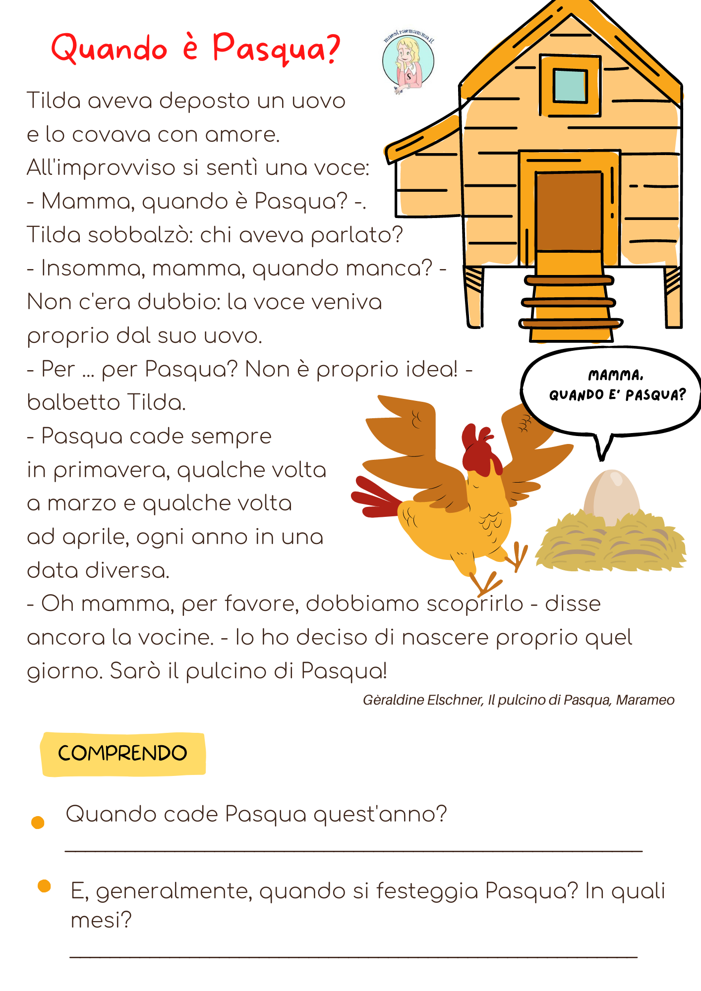 letture di comprensione sulla pasqua