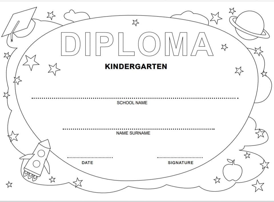 kindergarten diploma fine anno scuola infanzia in inglese in bianco e nero