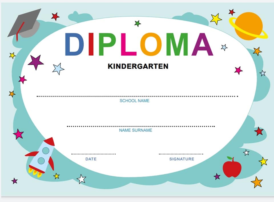 diploma fine anno scuola infanzia in inglese in bianco e nero