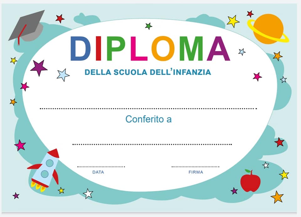 diploma fine anno scuola infanzia in italiano a colori