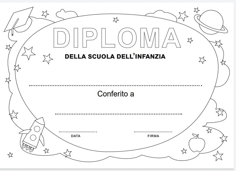diploma fine anno scuola infanzia in italiano in bianco e nero