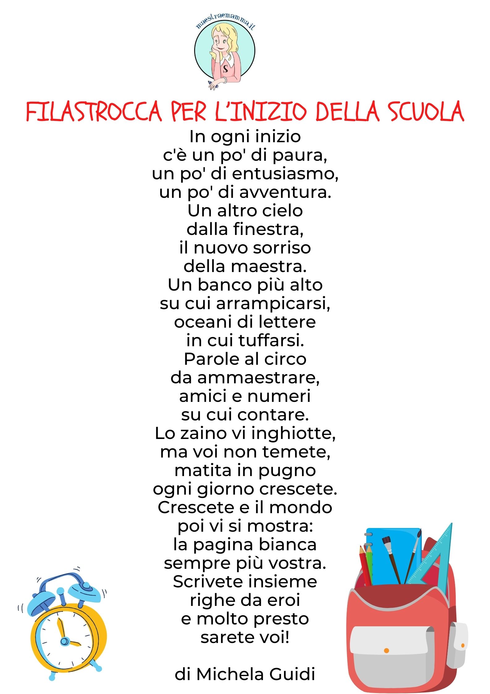 poesia michela guidi filastrocca inizio scuola