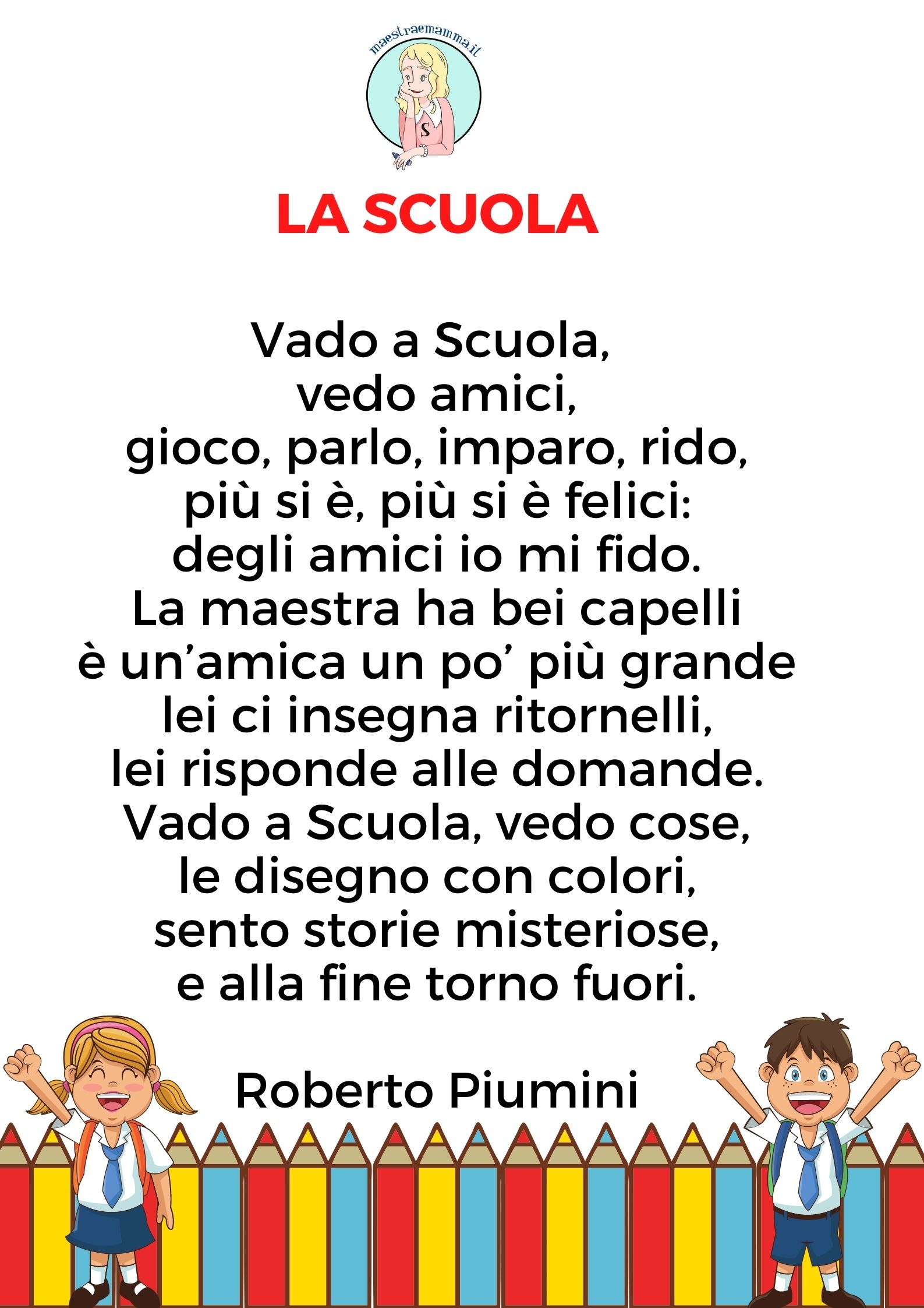 la scuola poesia primo giorno accoglienza di roberto piumini