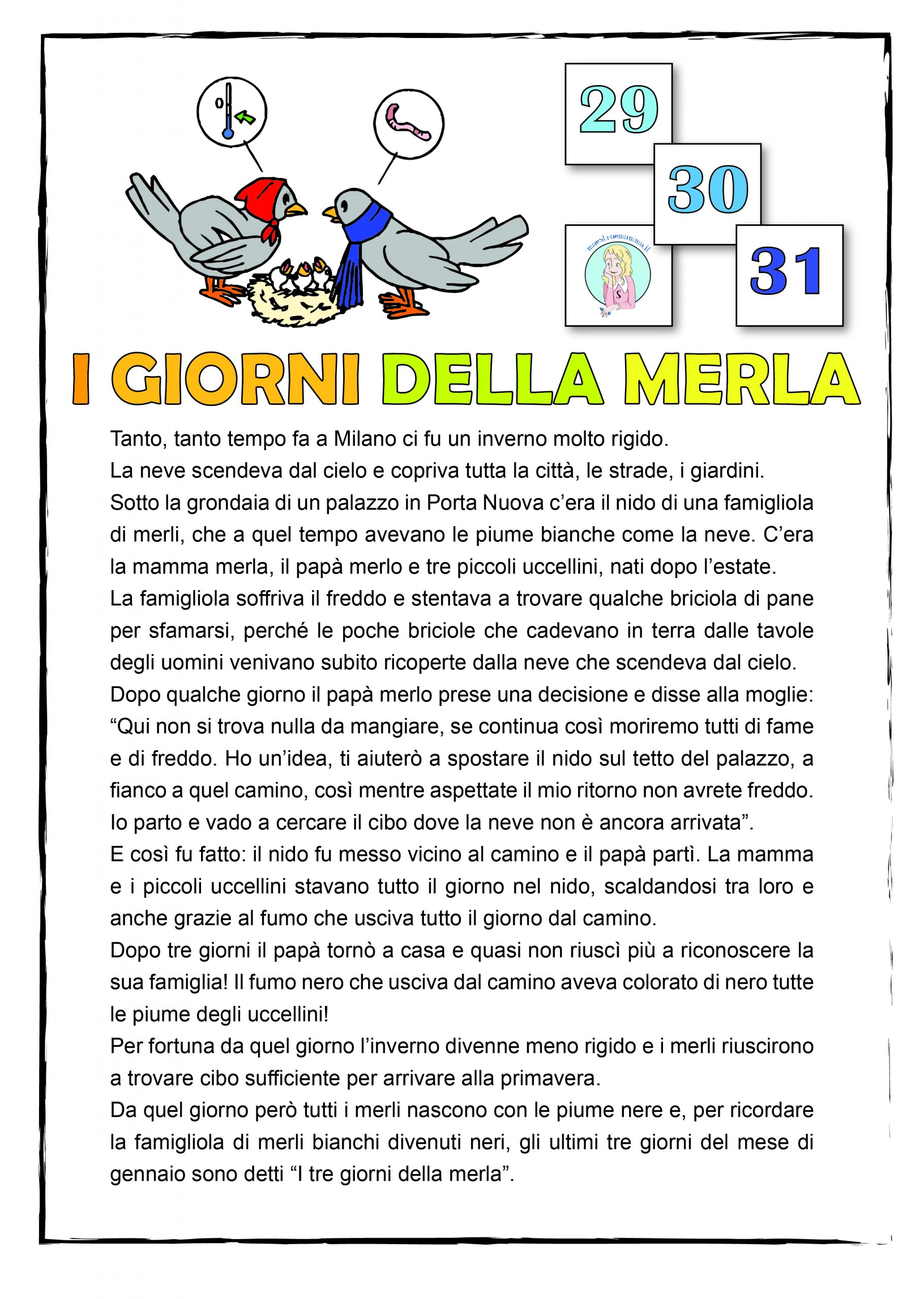 I tre giorni della merla: scheda didattica (la storia) leggenda