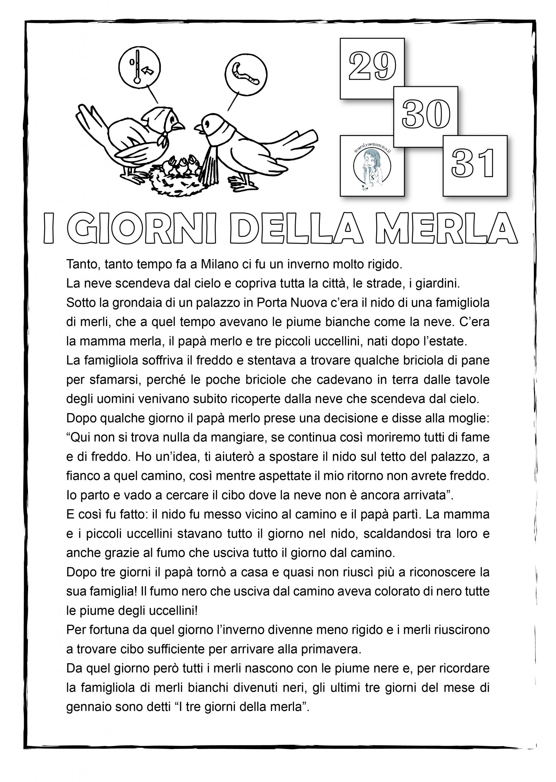 I tre giorni della merla: scheda didattica (la storia) leggenda
