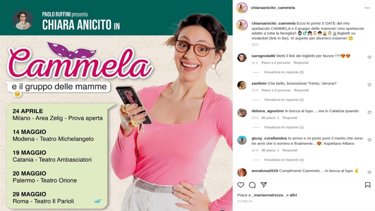 "Cammela e il gruppo delle mamme", Chiara Anicito presenta le date del suo spettacolo - 
