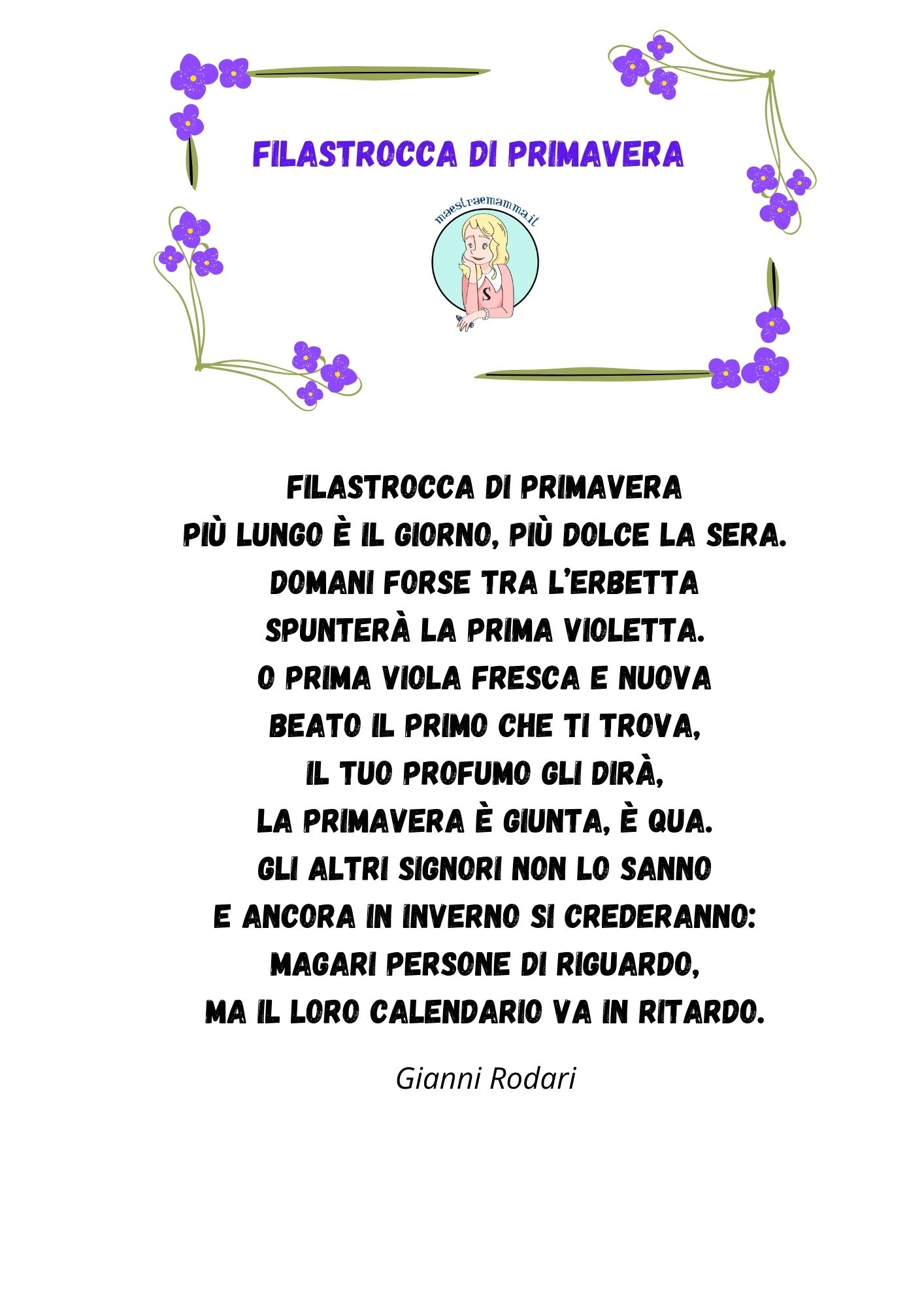Filastrocca di primavera di gianni rodari in stampato maiuscolo