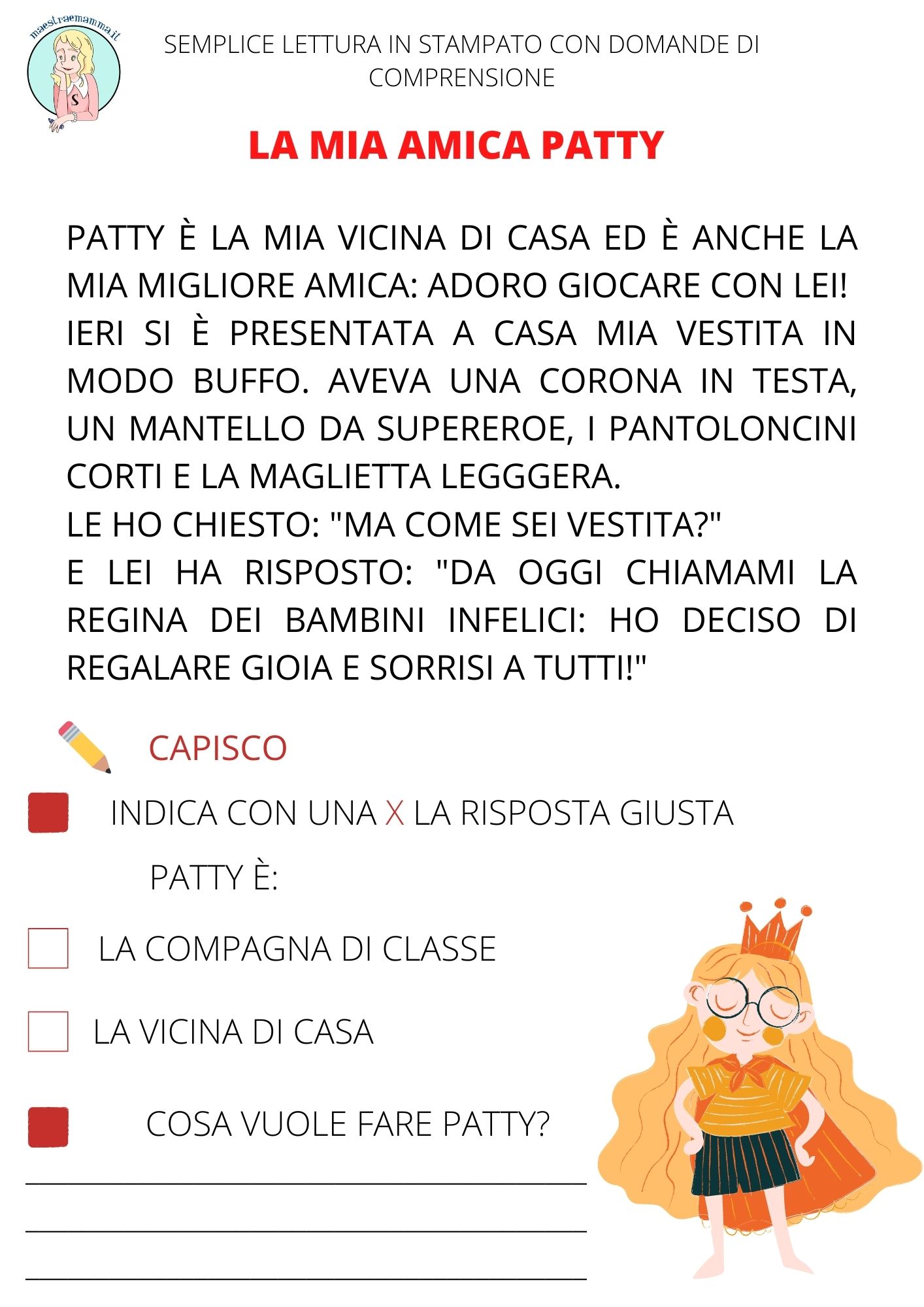 PRIME LETTURE Letture con domande di comprensione in stampato maiuscolo