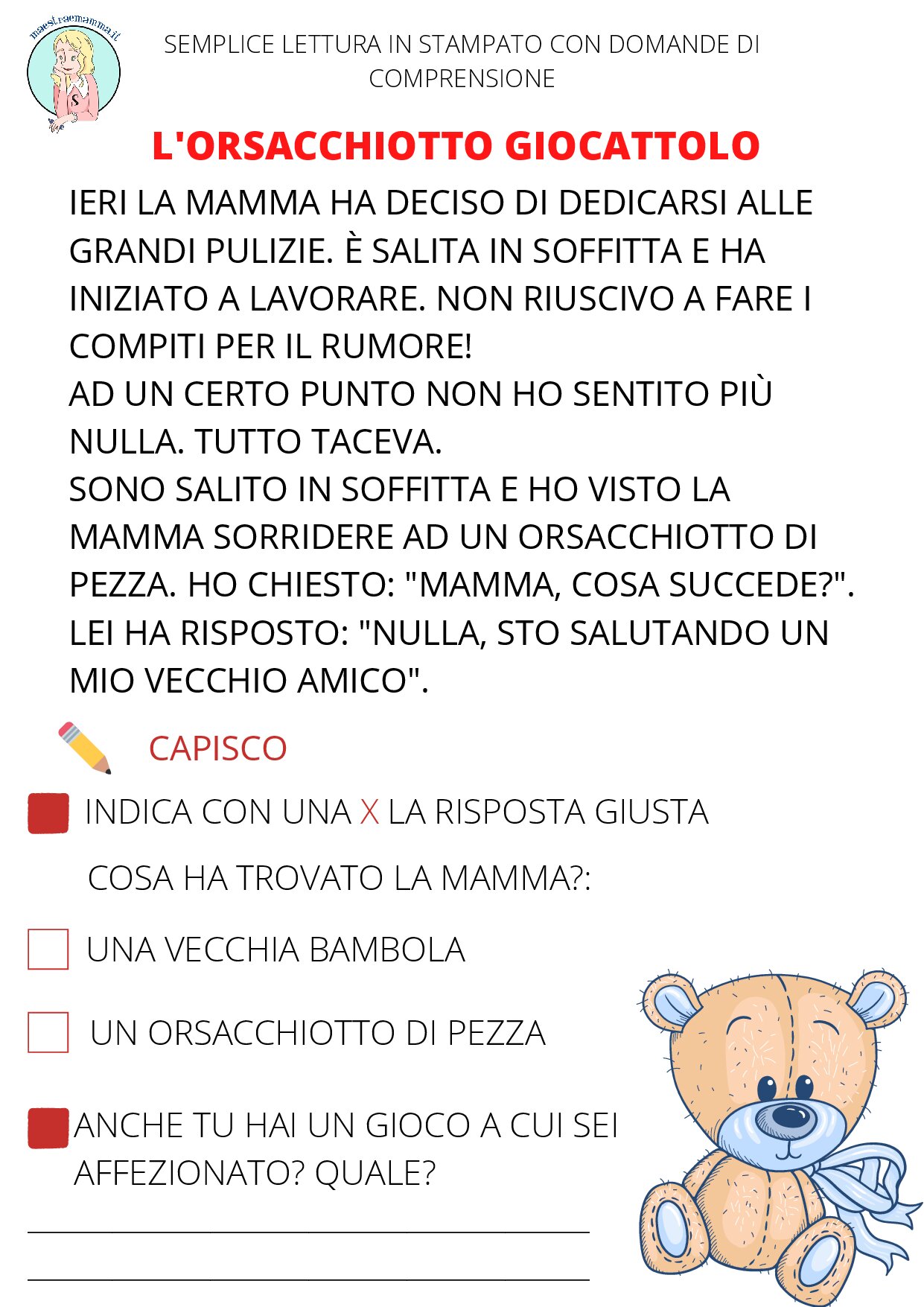 PDF storia L'ORSACCHIOTTO GIOCATTOLO 