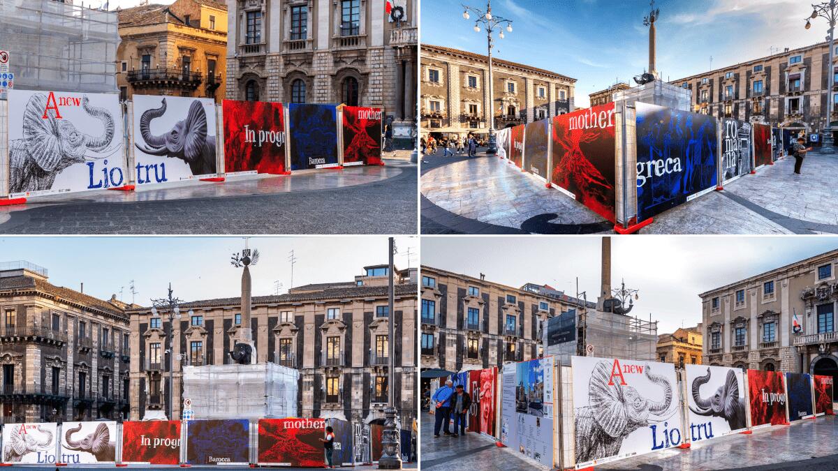 Street Art nel Liotru: pannelli disegnati e colorati da Ligama (mal posizionati) a coprire i lavori - 