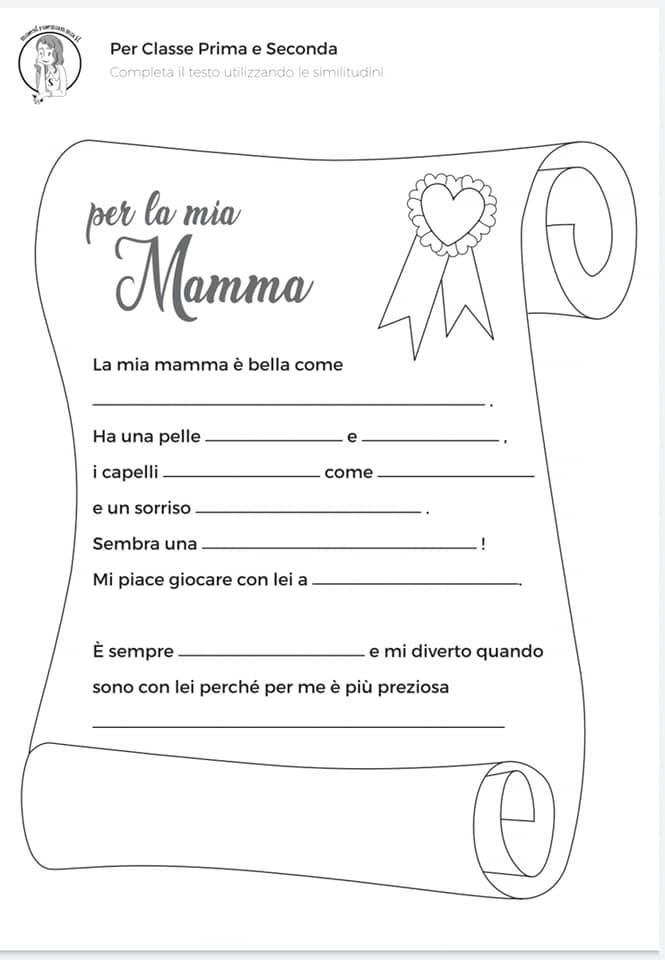 PDF da scaricare. Per la mia mamma - Completa il testo utilizzando le similitudini classe 1 e 2