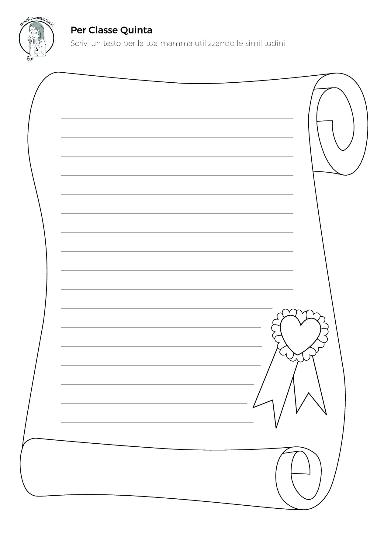 7. PDF da scaricare. Per la mia mamma - Completa il testo utilizzando le similitudini classe 5