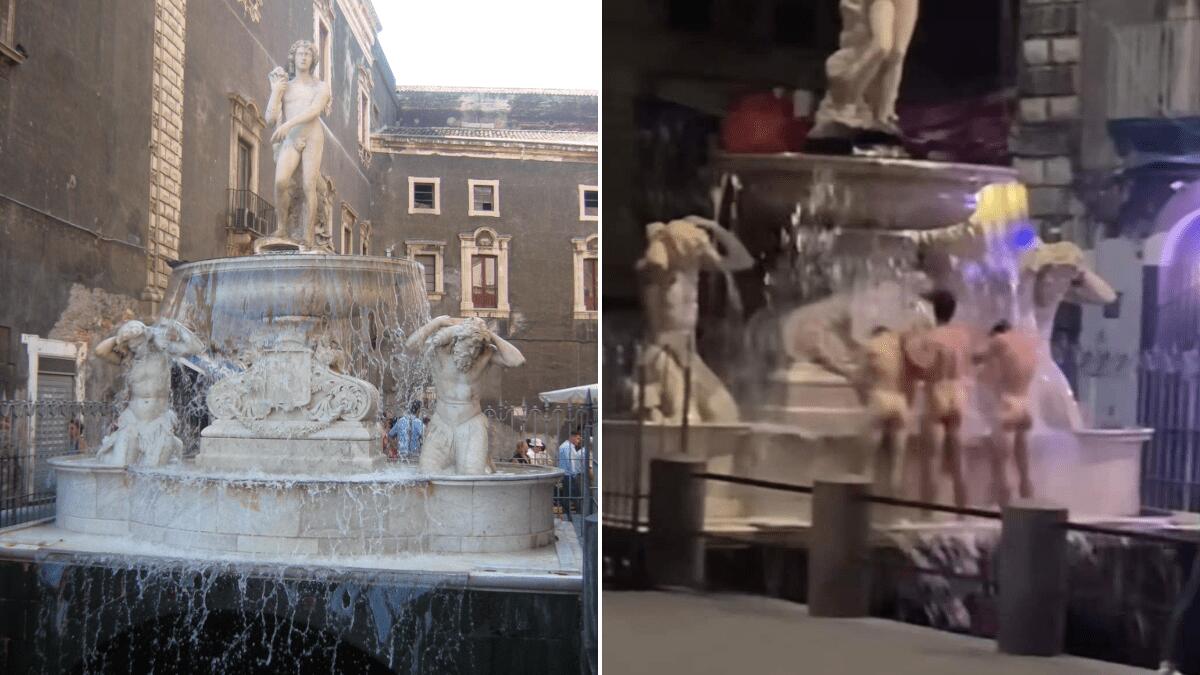 La foto della Fontana dell’Amenano che divide i catanesi: vandalismo o goliardia? - 