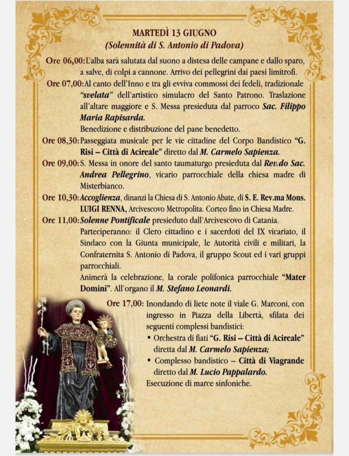 Sant'Antonio di Padova, grande festa a Gravina di Catania. Il programma di oggi - 