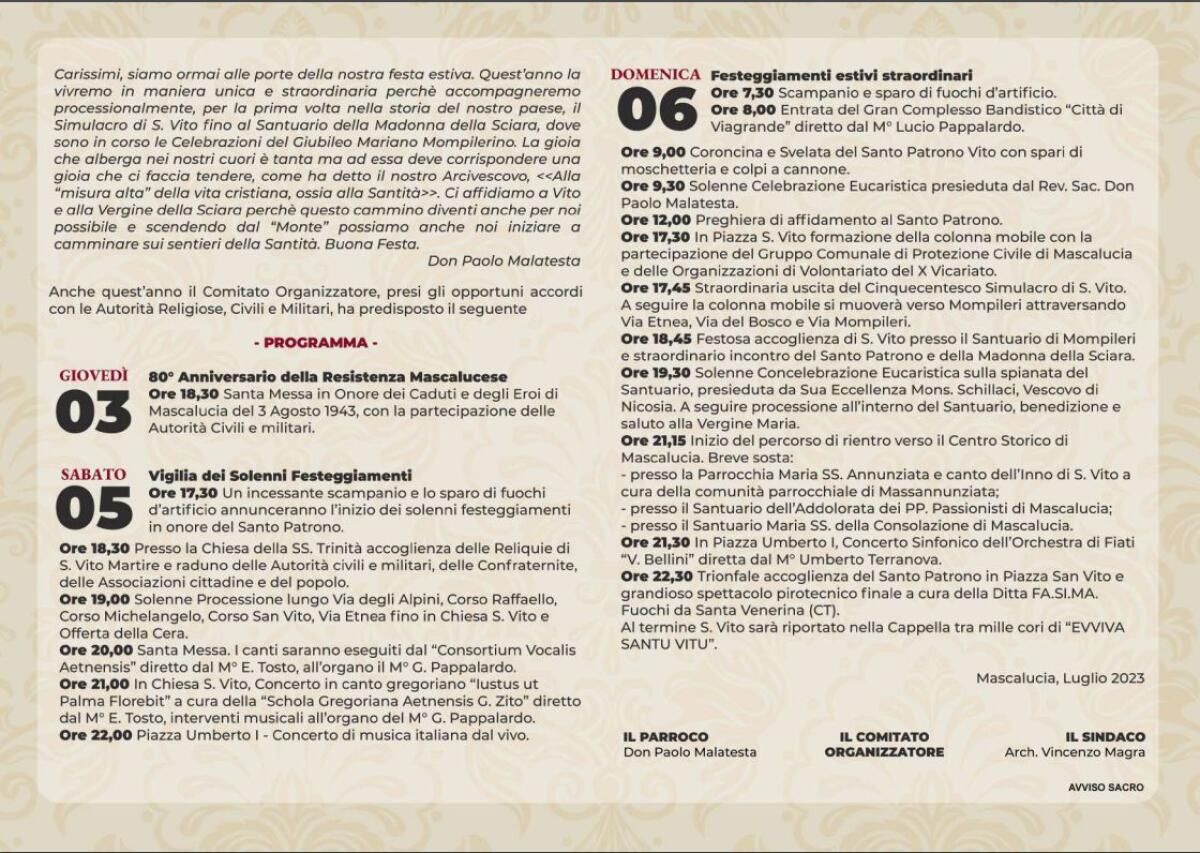 Festa di San Vito a Mascalucia, in dettaglio i provvedimenti di viabilità. Leggi il programma - 