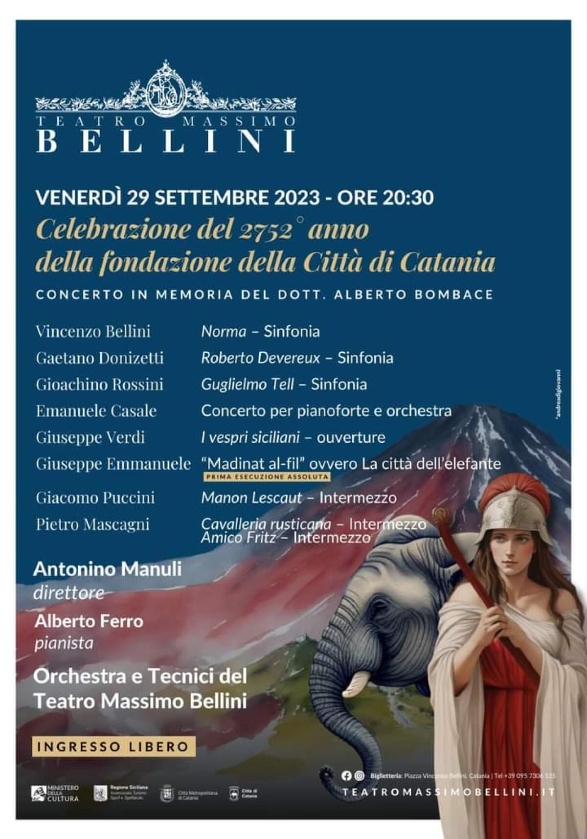 Concerto commemorativo del dott. Alberto Bombace: celebrazione del 2752° anno della fondazione di Catania al Teatro Massimo Bellini - 