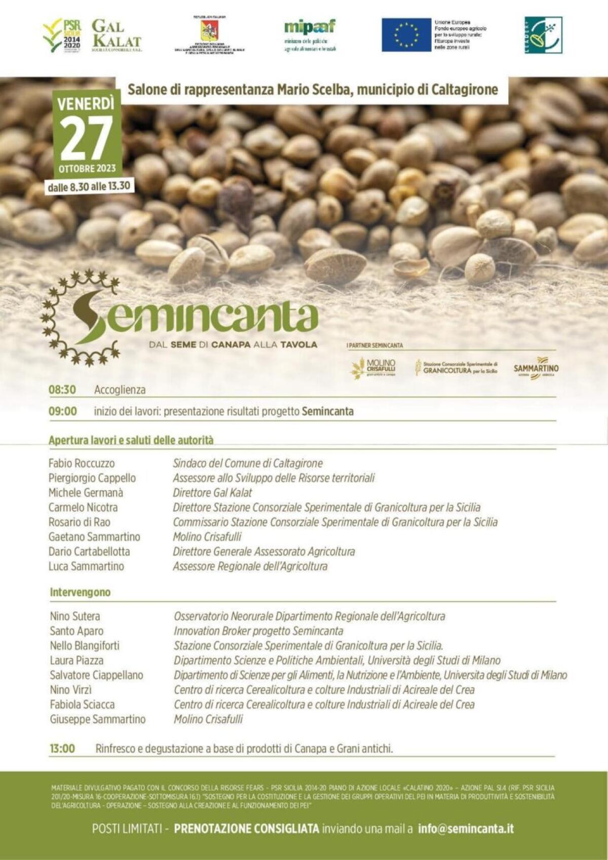 Presentazione dei risultati del progetto SEMinCANTA: la filiera della canapa in Sicilia - 
