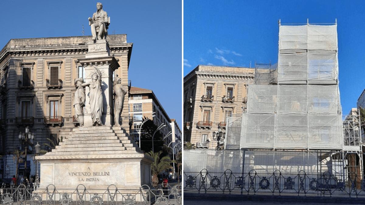 Uno dei più importanti simboli di Catania riqualificato: Vincenzo Bellini si "nasconde" - 
