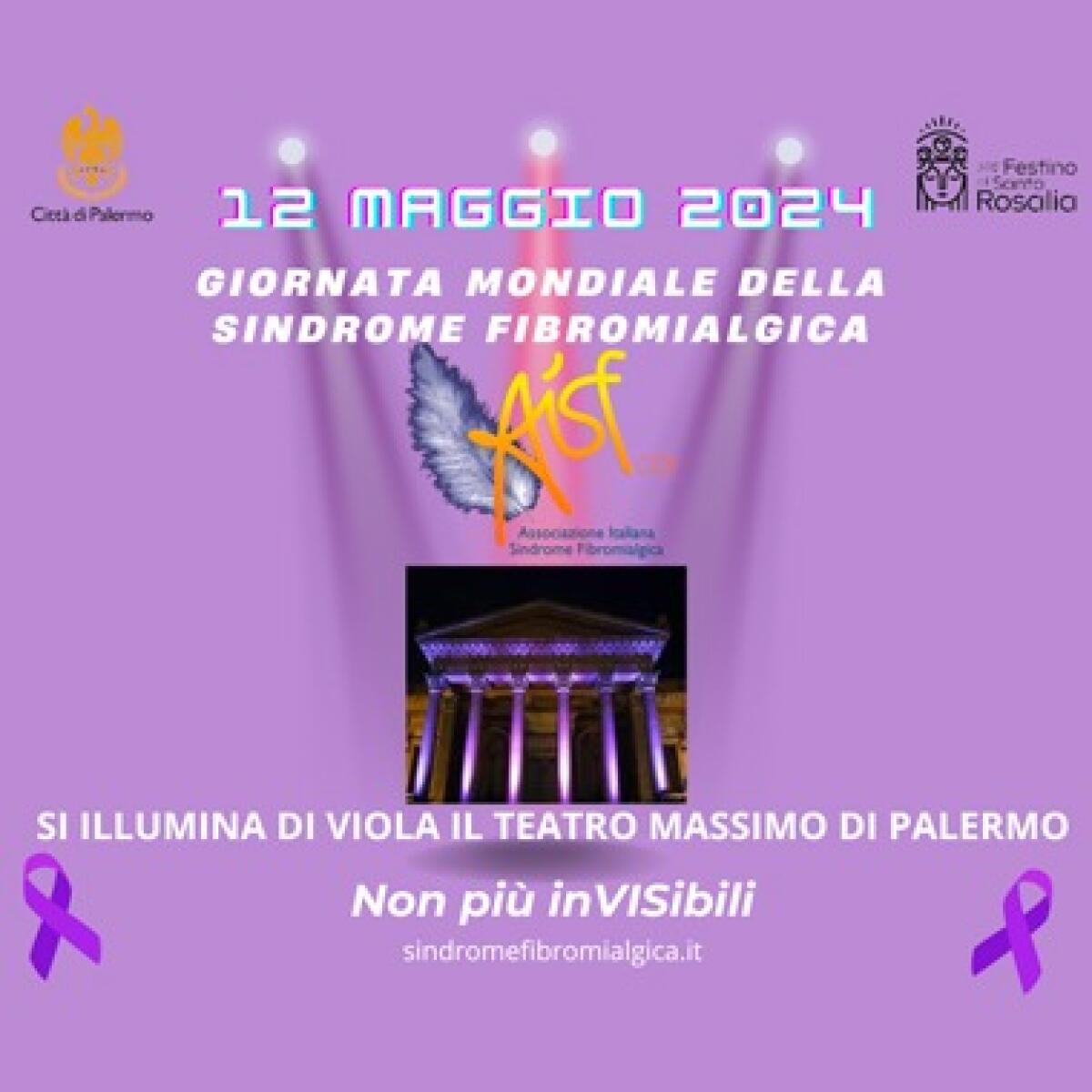 Illuminazione viola al Teatro Massimo di Palermo: campagna "Non più invisibili" per la fibromialgia - 