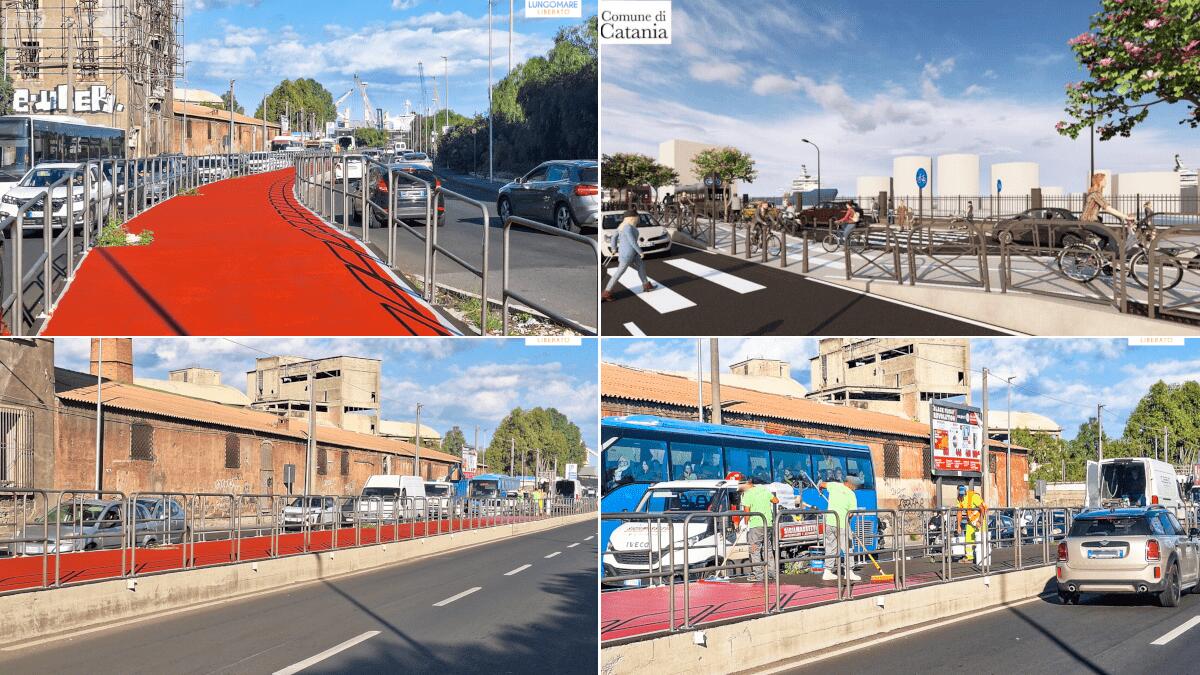 Pista ciclabile Porto di Catania prende forma tingendosi di rosso [FOTO &amp; VIDEO] - 